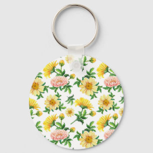 Chrysanthemums Watercolor: Seamless Floral Design Keychain