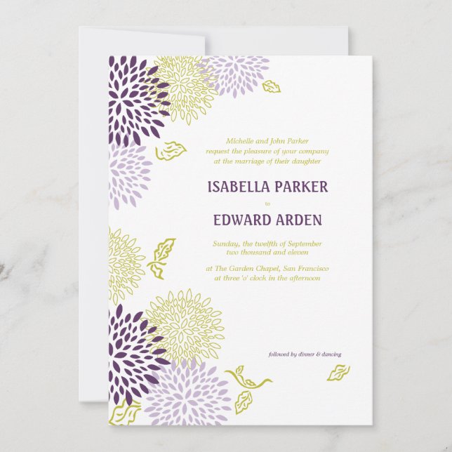 Chrysanthemums Wedding Invitation 5 x 7 (Front)