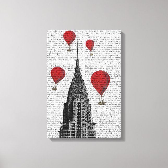Chrysler Building and Red Hot Air Balloons Canvas Print (Front)