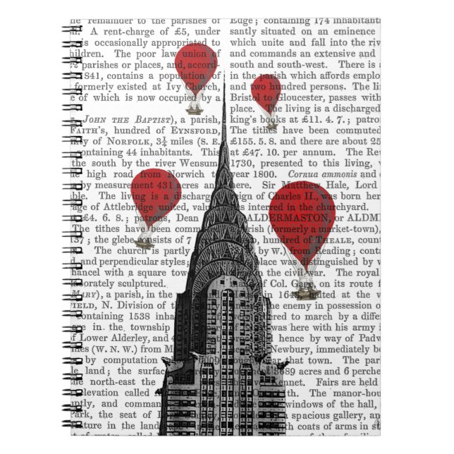 Chrysler Building and Red Hot Air Balloons Notebook (Front)