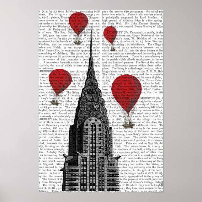 Chrysler Building and Red Hot Air Balloons Poster (Front)