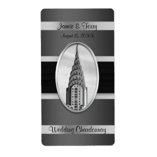 Chrysler Building Party Wine Label Black Silver BW