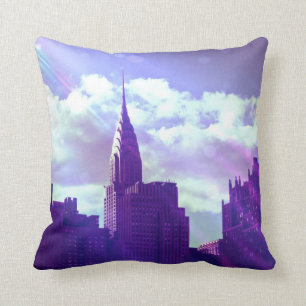 Chrysler Building - Purple - New York Fairy Tale Throw Pillow