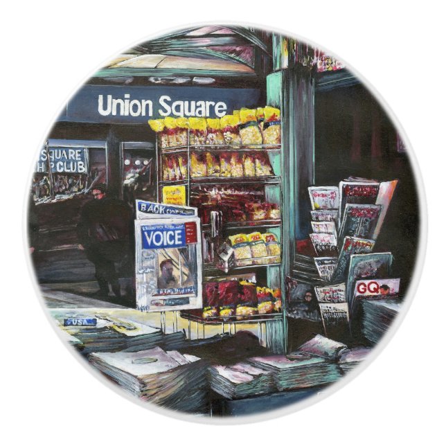 Chrysocolia Morning, Union Square, NYC Ceramic Knob (Front)