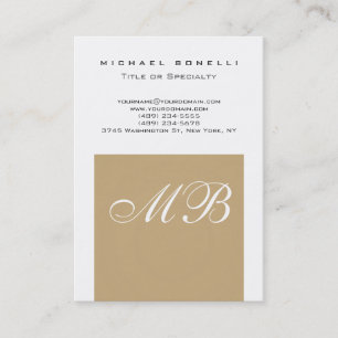 Chubby Beige Script Monogram White Business Card
