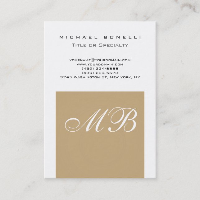 Chubby Beige Script Monogramme Carte de visite bla (Devant)