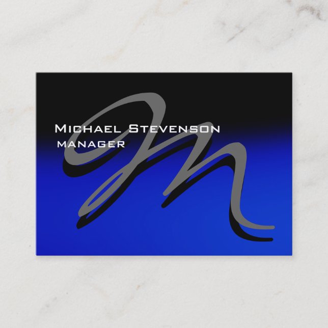 Chubby Black Blue Unique Monogram Business Card (Front)