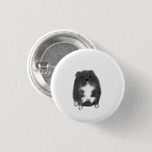 Chubby Black Fluffy Dog Gift 1 Inch Round Button
