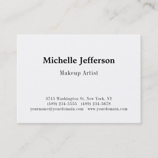 Chubby Black & White Make up Artist Modern Plain Business Card (Front)