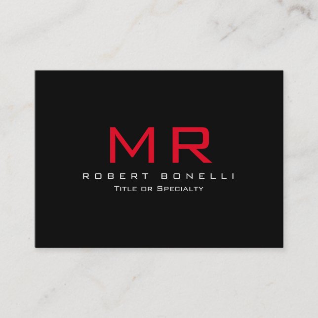 Chubby Black White Red Monogram Business Card (Front)