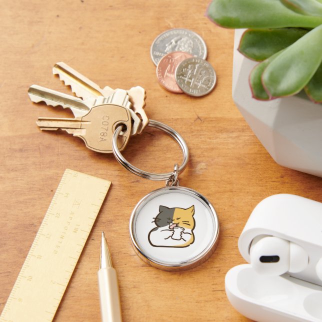 Chubby Calico Cat - Kawaii Sticker Keychain (Desk)