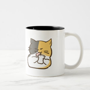 Chubby Calico Cat - Kawaii Sticker Two-Tone Coffee Mug