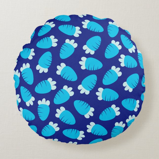 Chubby Carrots Blue Round Pillow (Front)