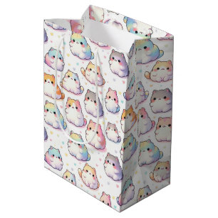 Chubby Cartoon Cat Collection With Hearts Medium Gift Bag