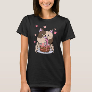 Chubby Cat Holding A Birthday Cake 1st Year Bday  T-Shirt