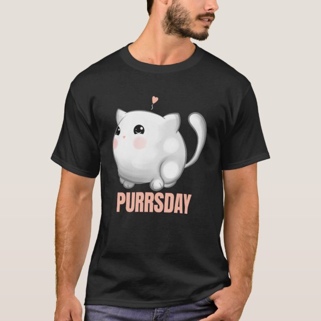 Chubby Cat In Love On Purrsday T-Shirt (Front)