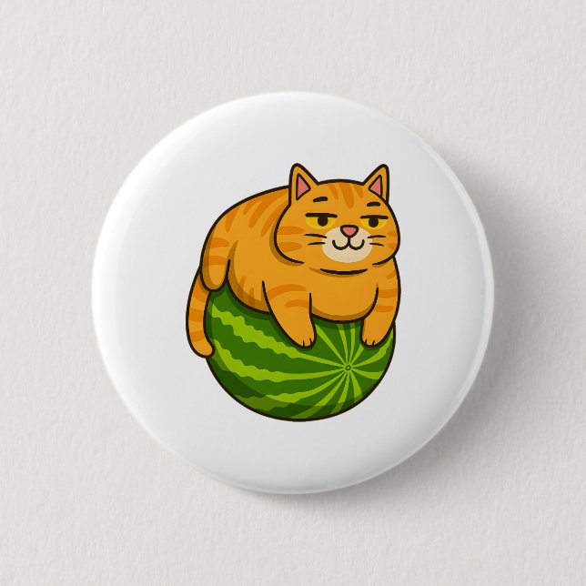 Chubby Cat on Watermelon Meme Shirt 2 Inch Round Button (Front)