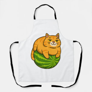 Chubby Cat on Watermelon Meme Shirt Apron