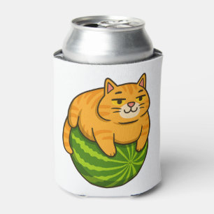Chubby Cat on Watermelon Meme Shirt Can Cooler
