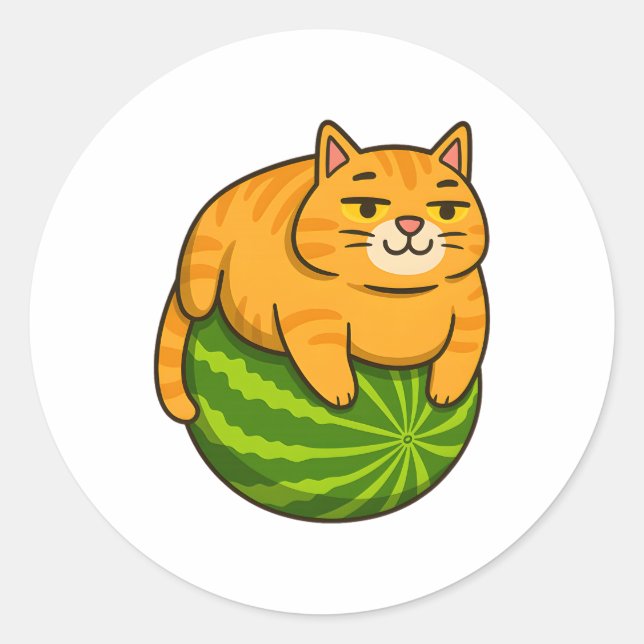 Chubby Cat on Watermelon Meme Shirt Classic Round Sticker (Front)