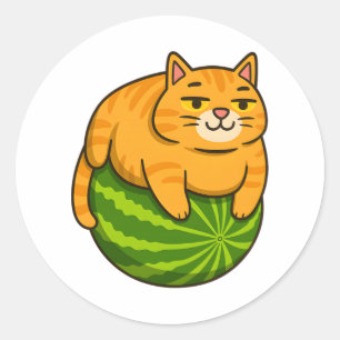 Chubby Cat on Watermelon Meme Shirt Classic Round Sticker