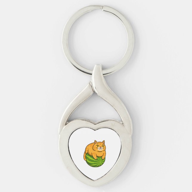 Chubby Cat on Watermelon Meme Shirt Keychain (Front)