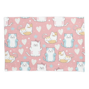 chubby cats in pastel blue, white, and pink pillowcase