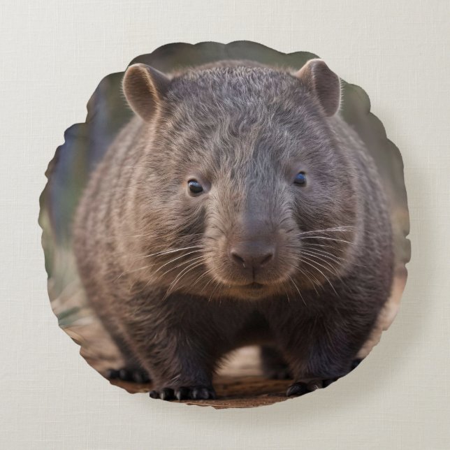 "Chubby Charm: The Adorable Australian Wombat" Round Pillow (Front)