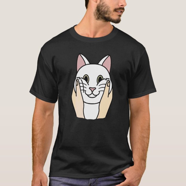 Chubby Cheeks White Cat Pet T-Shirt (Front)