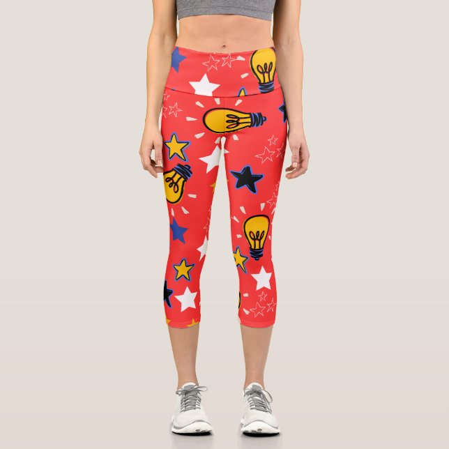 Chubby chic modern girly pretty Lights Red pattern Capri Leggings (Front)