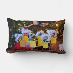 Chubby Christmas choir with humorous detail. Lumbar Pillow