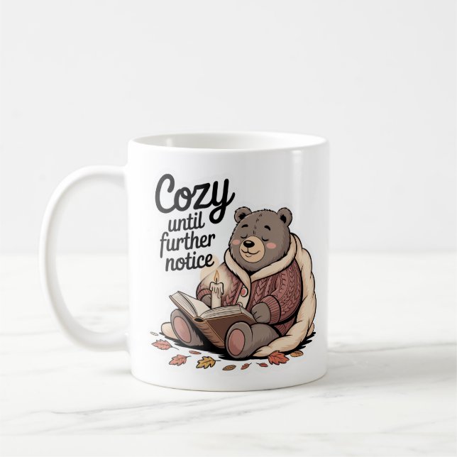 Chubby Cozy Bear Reading Autumn Candle Coffee Mug (Left)