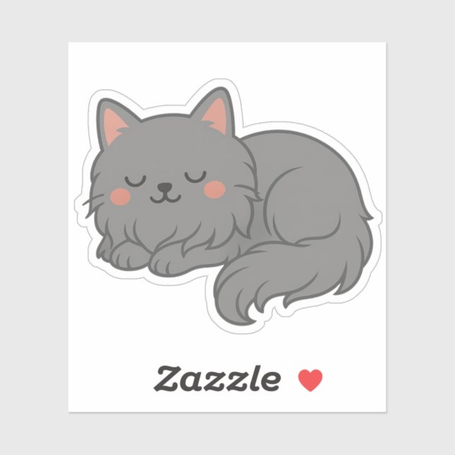 Chubby Fluffy Grey Cat – Sleepy Cartoon Cat Art (Sheet)