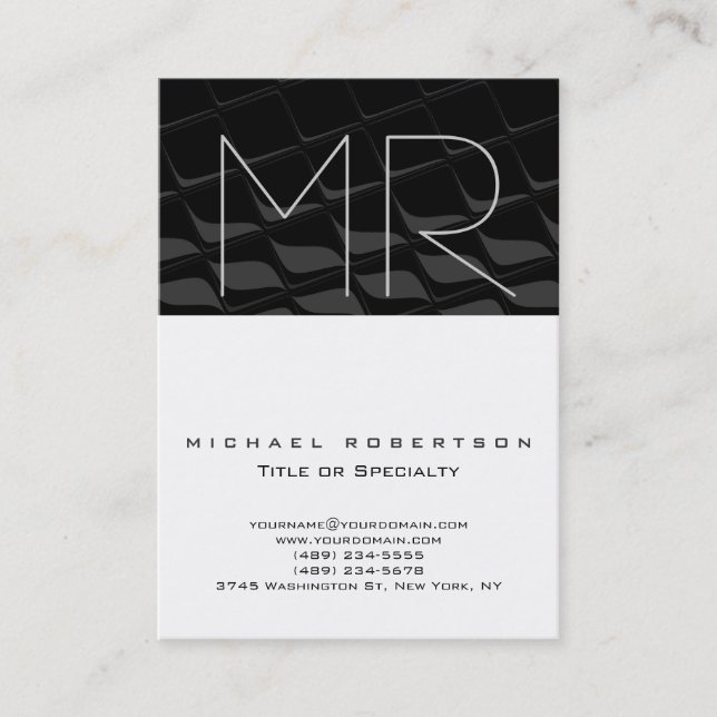 Chubby Grey Pattern Monogram Business Card (Front)