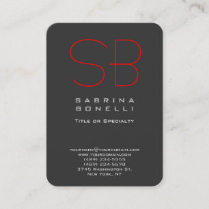 Chubby Grey Red Round Monogram Business Card
