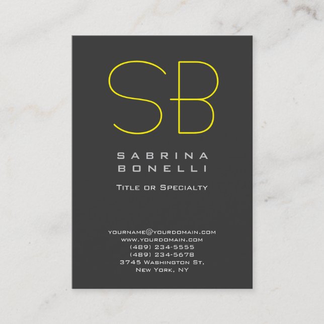 Chubby Grey Yellow Monogram Business Card (Front)