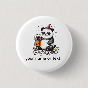 Chubby Halloween Panda with Candy Belly & Witch Ha 1 Inch Round Button