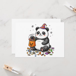 Chubby Halloween Panda with Candy Belly & Witch Ha Invitation