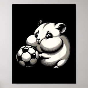 Chubby Hamster With Soccer Ll Cartoon Kawaii  Poster