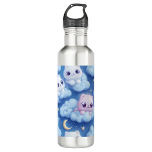 "Chubby Kawaii Cats and Clouds 3D Seamless Pattern 710 Ml Water Bottle