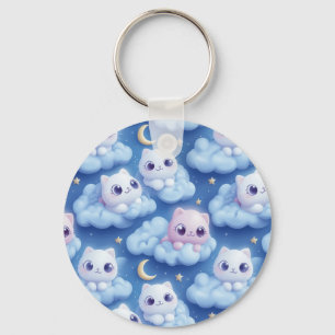 "Chubby Kawaii Cats and Clouds 3D Seamless Pattern Keychain