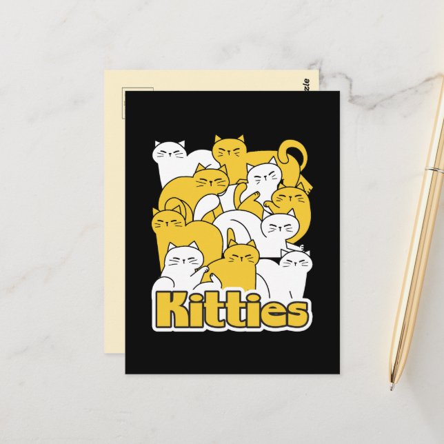 Chubby Kitties Design - Adorable Cat Art Postcard (Front/Back In Situ)