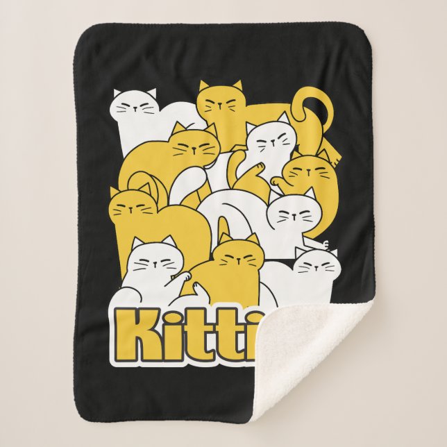 Chubby Kitties Design - Adorable Cat Art Sherpa Blanket (Front)