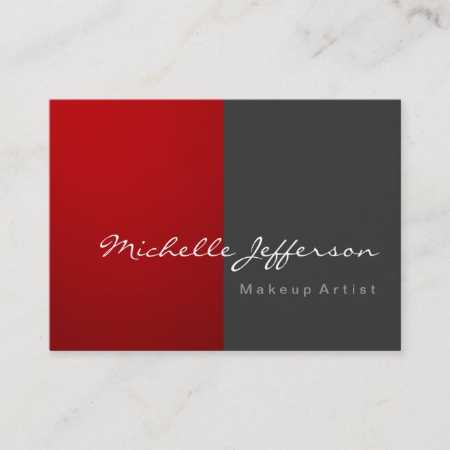 Chubby Makeup Artist Grey Red Business Card (Front)