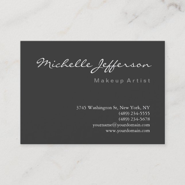 Chubby Makeup Artist Script Grey Business Card (Front)