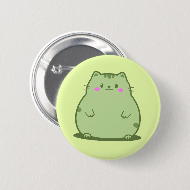 Chubby Matcha Green Kitty 2 Inch Round Button (Front & Back)