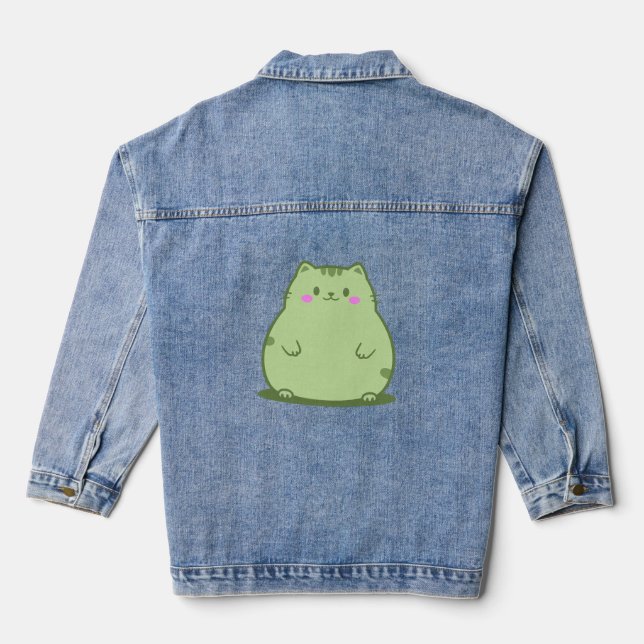 Chubby Matcha Green Kitty Denim Jacket (Back)