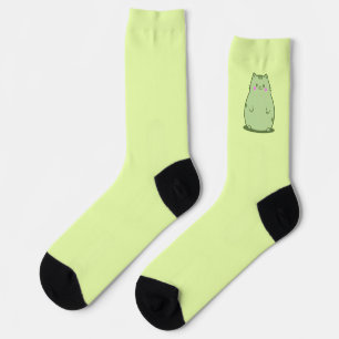 Chubby Matcha Green Kitty Socks