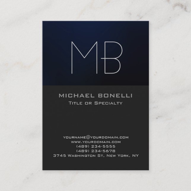 Chubby modern blue grey background business card (Front)