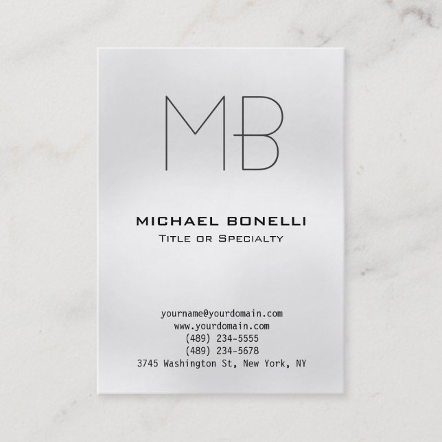 Chubby modern grey monogram business card (Front)
